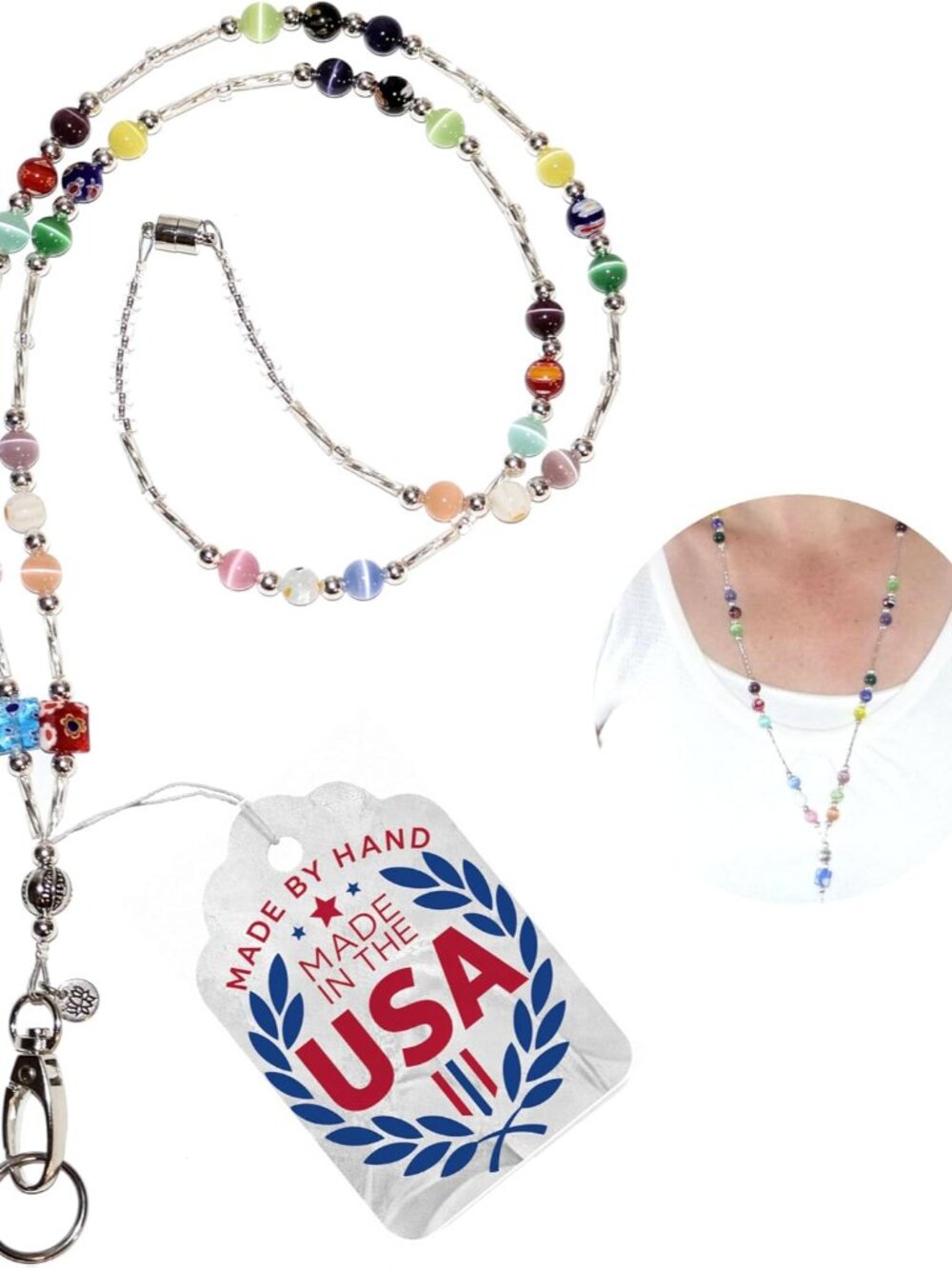 Hand Beaded in  Women's Lanyard Strong Breakaway Teacher ID Badge Card Holder Ke